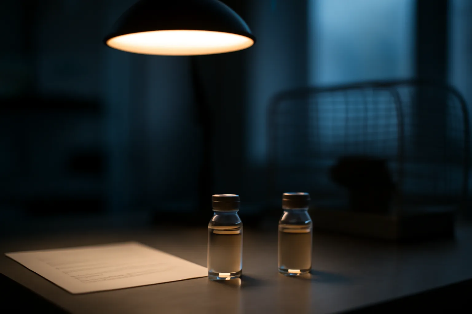Two vials on a lab bench representing sermorelin versus SLU-PP-332 research comparison