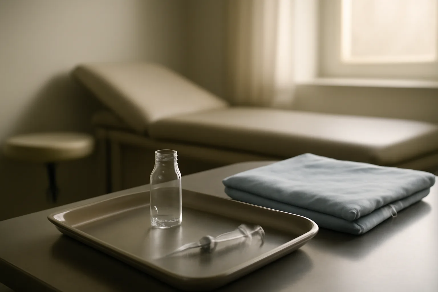 Exam room tray with vial and syringe representing sermorelin use in women