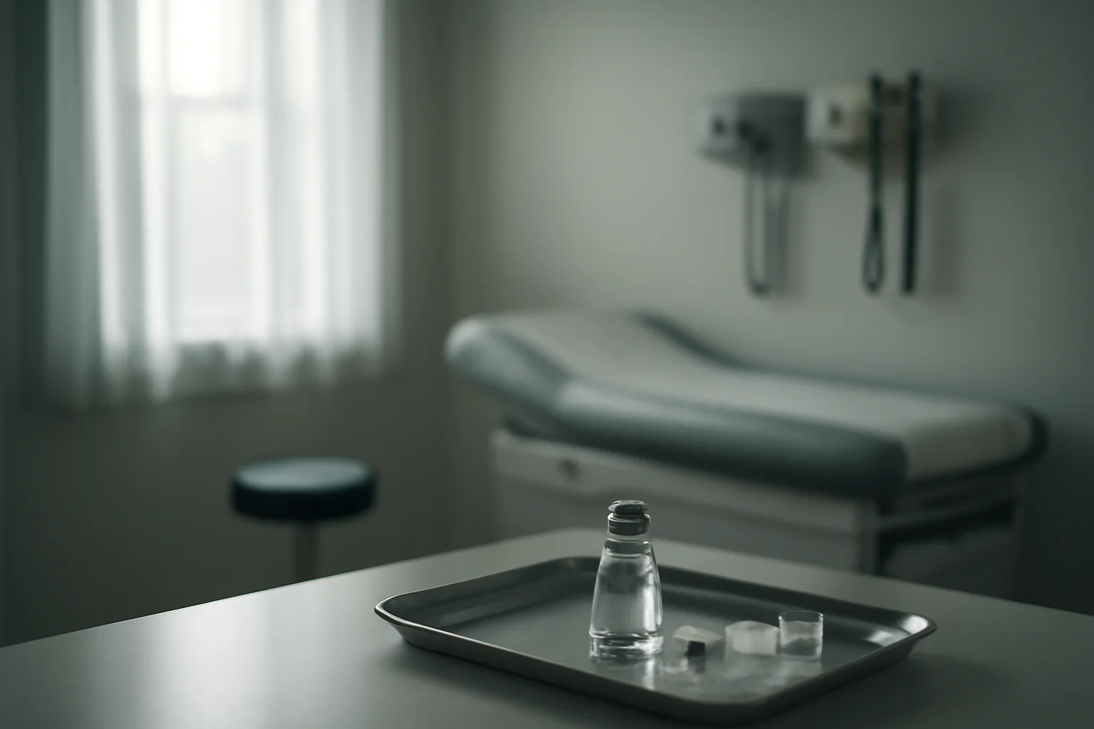 Clinic exam room set up for sermorelin peptide therapy consultation near patient